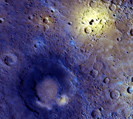 Mercury. Above: This enhanced-color view was created with a statistical 